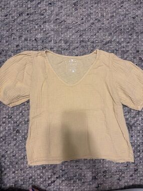 Velvet by Graham & Spencer Light Yellow Puff-Sleeve V-Neck Top
